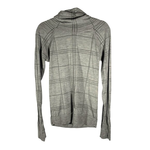 Athleta Remarkawool Cowl Neck Top base layer XL Gray Plaid outdoor active - Picture 4 of 9